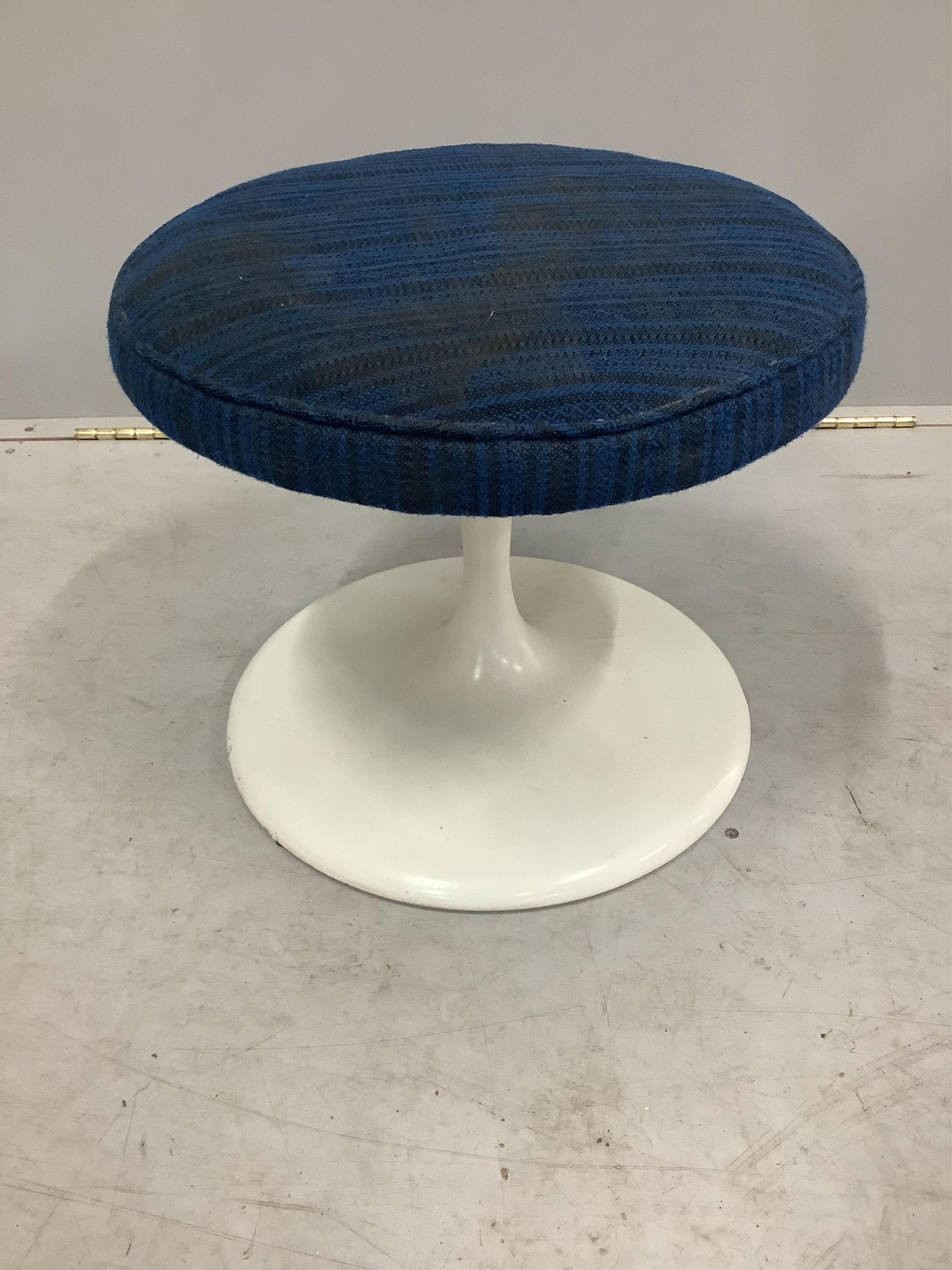 A pair of circular Arkana Tulip occasional tables, diameter 44cm, height 51cm together with a similar stool. Condition - fair